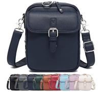 Crossbody Leather Bag, Double Layer Large Capacity Messenger Bag, with Built in Wallet, Vintage Anti-Theft (Dark Blue)
