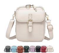 Crossbody Leather Bag, Retro Double-Layer Large Capacity Mini Crossbody Bags, Anti-Theft Shoulder Bags with Card Slots (White)