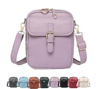 Crossbody Leather Bag, Retro Double-Layer Large Capacity Mini Crossbody Bags, Anti-Theft Shoulder Bags with Card Slots (Purple)