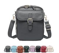 Crossbody Leather Bag, Retro Double-Layer Large Capacity Mini Crossbody Bags, Anti-Theft Shoulder Bags with Card Slots (Grey)