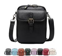 Crossbody Leather Bag, Retro Double-Layer Large Capacity Mini Crossbody Bags, Anti-Theft Shoulder Bags with Card Slots (Black)