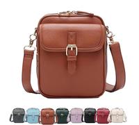 Crossbody Leather Bag, Retro Double-Layer Large Capacity Mini Crossbody Bags, Anti-Theft Shoulder Bags with Card Slots (Brown)