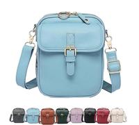 Crossbody Leather Bag, Retro Double-Layer Large Capacity Mini Crossbody Bags, Anti-Theft Shoulder Bags with Card Slots (Blue)