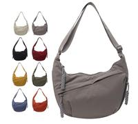 Crossbody Luna Bag,Women's Fashion Plain Color Nylon Shoulder Crescent Bags,Lightweight Hobo Purse with Adjustable Strap, gris