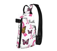 Crossbody Sling Backpack Faith Pink Ribbons Butterfly Travel Senderismo Chest Daypack One Strap Shoulder Bag
