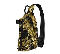 Crossbody Sling Backpack Gold Glitter Palm Leaves Hipster Travel Senderismo Chest Daypack One Strap Shoulder Bag