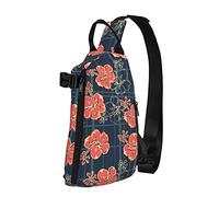 Crossbody Sling Backpack Hibiscus Flroal Striped Navy Plaid Travel Senderismo Chest Daypack One Strap Shoulder Bag