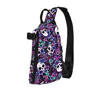 Crossbody Sling Backpack Purple Flowers Skulls Halloween Travel Senderismo Chest Daypack One Strap Shoulder Bag