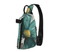 Crossbody Sling Backpack Teal Gray Vintage Flower Petal Travel Senderismo Chest Daypack One Strap Shoulder Bag