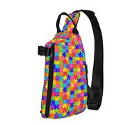 Crossbody Sling Mochila Colorido Concientización sobre el autismo Piezas de rompecabezas Viaje Senderismo Pecho Mochila Una correa Bolso de hombro