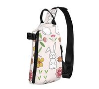 Crossbody Sling Mochila Rabbit Bunny Pink Floral Easter Travel Senderismo Chest Daypack One Strap Shoulder Bag