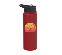 Crossed Tennis Racquets Retro 80s Sun Vintage Graphic Stainless Steel Insulated Water Bottle