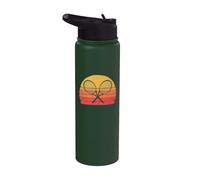 Crossed Tennis Racquets Retro 80s Sun Vintage Graphic Stainless Steel Insulated Water Bottle