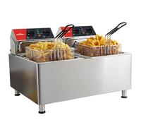 CROSSON 16L Freidora Doble Eléctrica Profesional,7500W Freidora Industrial Hosteleria Gran Capacidad Lleva una Cesta y una Tapa,Control de Temperatura 80-200°C para Cocina de Restaurante