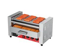 CROSSON 2 IN 1 Maquina de Perritos Calientes Profesional 7 Rollos,1350W Hot Dog Maquina de Acero Inoxidable con 2 Zonas de Calentamiento y Control de Temperatura Dual