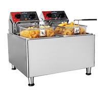 CROSSON Freidora Doble Eléctrica Profesional 8L,4000W Freidora Industrial Hosteleria de Acero Inoxidable con Cesta y Tapa, Temperatura Ajustable,para Aros de Cebolla Pollo Papas Fritas