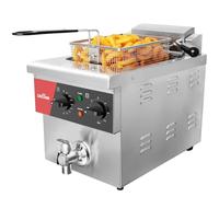 CROSSON Freidora Eléctrica Comercial 8L,3250W Freidora Aceite Profesional de Acero Inoxidable con Sistema de Desagüe, Temperatura Ajustable,para Aros de Cebolla Pollo Papas Fritas