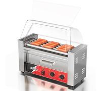 CROSSON Maquina Perritos Calientes 5 Rollos con Calentador de pan,Hot Dog Maquina Comercial de Acero Inoxidable con Control de Temperatura &Tapa Transparente,1050W