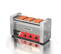 CROSSON Maquina Perritos Calientes 7 Rollos con Calentador de pan,Hot Dog Maquina Comercial de Acero Inoxidable con Control de Temperatura,1050W