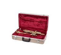Crossrock Estuche para trompeta de ABS para cuerno de si, acabado champán, interior de terciopelo burdeos, bloqueo de seguridad, patas de metal y correa desmontable, color champán (CRA862TRCH)