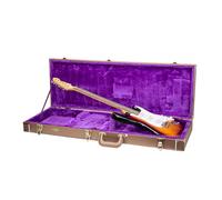 Crossrock Funda de Guitarra eléctrica de Madera Rectangular para Fender Stratocaster y Telecaster | Acabado marrón Chocolate, Interior de Terciopelo Morado, Serie de diseño (CRW520ECB)