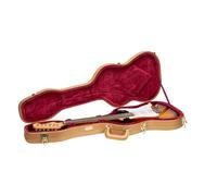 Crossrock Funda de madera contorneada para guitarra eléctrica Stratocaster y Telecaster, piel sintética dorada de lujo, interior de terciopelo burdeos, cerradura - Serie Designer (CRW520STLG)