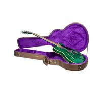 Crossrock Funda de Madera para Guitarra eléctrica Estilo 335 semihueca, Piel sintética marrón Chocolate, Interior de Terciopelo Morado, Cerradura - Serie Designer