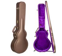 Crossrock Funda de madera para guitarra eléctrica Les Paul Style | Acabado marrón chocolate, interior de terciopelo morado, cerradura - Serie Designer (CRW520LCB)