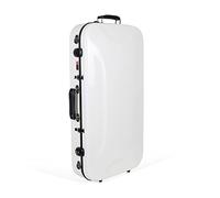 Crossrock Funda doble rectangular de fibra de vidrio para mandolina y violín 4/4, acabado blanco lechoso, bloqueo TSA, forro de felpa, mochila de transporte, estuche de doble instrumento, blanco leche