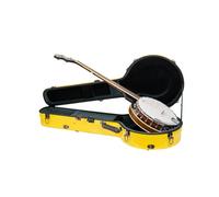 Crossrock Funda de fibra de vidrio compatible con Mastertone y la mayoría de los estilos de banjos de 5 cuerdas, con compartimento interior, correas de mochila, higrómetro, bloqueo TSA, amarillo