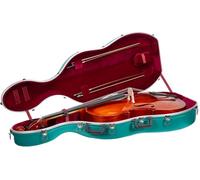 Crossrock Funda para violonchelo ABS para tamaño 4/4 y 3/4 | Acabado azul menta mate, interior de terciopelo rojo vino, carcasa rígida moldeada con ruedas, cerradura, soportes de doble arco y correas