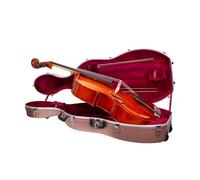 Crossrock Maletín para violonchelo de 3/4 y 4/4, carcasa rígida moldeada de ABS con ruedas, bolsillo para accesorios, 2 soportes de arco, candado de seguridad y correas extraíbles, color oro rosa