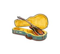 Crossrock Master Series - Estuche para mandolina estilo F | Exterior de tweed azul malaquita, carcasa de madera rediseñada, mango de cuero, correas de mochila e interior de terciopelo dorado
