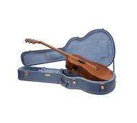Crossrock Relief Series OM - Funda de guitarra para traste Martin 000-14 | Acabado azul humo tallado, interior de forro polar monocromático, cerradura - Carcasa rígida de madera arqueada de alta