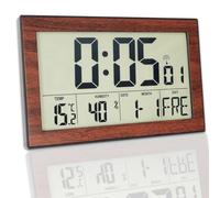 Crosstime Reloj de pared digital, radiocontrolado con temperatura interior y humedad, día de la semana, fecha, retroiluminación, plástico, 20,1 x 12,4 x 1,2 cm (aspecto de madera)
