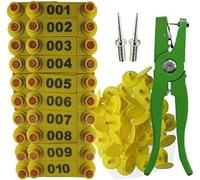 Crotales para Perros. 001-100 Number ID Tags Green Yellow Ear Tagger + Ear Tapplicator for Cattle Cow Pig Sheep(Yellow,S)