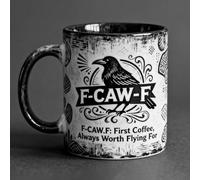 Crow Mug - 11 Oz Ceramic Gothic Coffee Cup, Gothic F-CAW-F Crow Mug, 11oz Ceramic Breakfast Coffee and Tea Cup | Halloween Mugs for Men, Women, Family, Friends, Bird Lovers, Kitchen, Milk, Juice, Wate