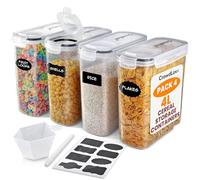 CrowdLox Recipientes de almacenamiento de cereales de grado alimenticio de 4 litros y sin BPA, con tapas y etiquetas, almacenamiento y organización de cocina, organizador de alimentos grande para