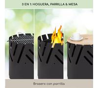 Crown 3 en 1, brasero Ø 46 cm, resistente al agua y a las heladas, plancha, parrilla, placa de bambú