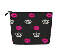 Crown and Lips - Bolsa de maquillaje para uso diario, cáñamo falso, organizador de artículos de aseo de viaje, gran capacidad, resistente al agua