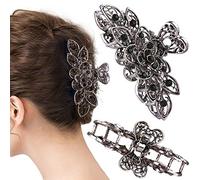 CROWN GUIDE Pinzas de mandíbula para el pelo de lujo para mujer, diseño vintage con flores de cristal de diamantes de imitación, accesorios para el cabello grueso, color gris