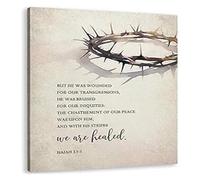 Crown of Thorns Easter Wall Art By His Wounds We Are Healed Bible Verse Canvas Print for Modern Christian Home Decor(Framed,12x18inch(30x45cm))