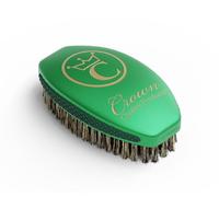 Crown Quality Products Caesar 2.0 Cepillo de pelo de cerdas de jabalí, medio suave, verde antiguo con logotipo dorado metálico, agarre antideslizante, uso en húmedo o seco, diseño impermeable