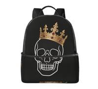 Crown Skull - Mochila plana ligera de viaje con funda para portátil | Cómodas correas acolchadas. Múltiples bolsillos. Ideal para uso diario.