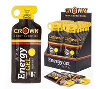Crown Sport Nutrition Energy Gel | Geles Energéticos Ciclismo y Running | Carbohidratos BCAA | Arginina Taurina Electrolitos | Caja 12 x 40 g | Limon Sin Cafeína 64 mg | Vegano