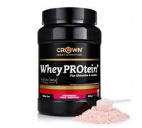 Crown Sport Nutrition Whey PROtein+ | Proteína de Suero de Leche (WPC) Concentrada | Leucina 3g y Glutamina | 25g Proteína por Toma | Bote 834g | Whey Protein Fresa | Informed Sport