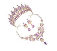 Crown Women Dangle Earrings Necklace and Earring Crowns Rhinestone Tiaras Princess Wedding Headband Bridesmaid Bracelets -Blue Zinc Alloy