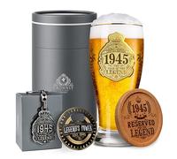 CROWNLY CRYSTAL® 1945 Regalos Originales Para Hombre 80 Años Copas De Cerveza 570 ml Personalizados Regalo Cumpleaños