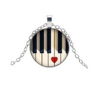 CrownOfRibbons Collar de piano con nota musical, colgante de cúpula de cristal con diseño de corazón, cadena de tono plateado para músicos, pianistas y amantes de la música
