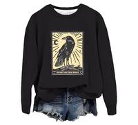 CrowsBeforeBros - Sudadera informal de manga larga con estampado de calabaza, cuello redondo, sin capucha, de gran tamaño, para mujer, Negro, XL